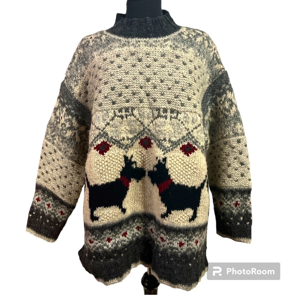 Vintage Wool Winter Sweater with Schnauzer Puppy 🐶 Pattern Women’s Size M EUC